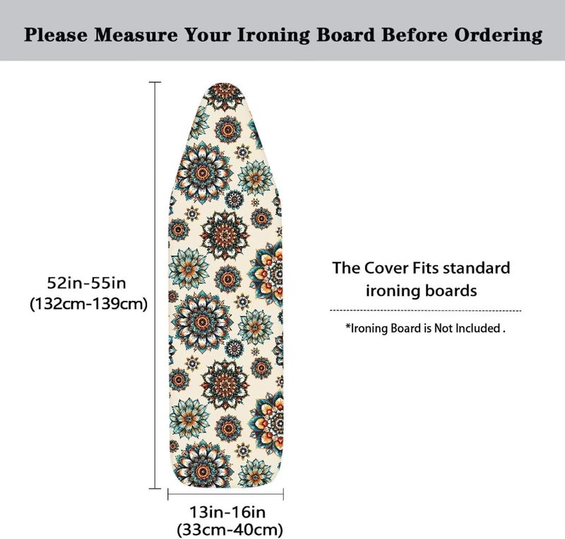 Vanideaoty Boho Floral Ironing Board Cover Standard Size, Elastic Edge Vintage Home Decoration, Hook and Loop Fasteners, Heat Reflective 15 x 54 Inch - Image 5